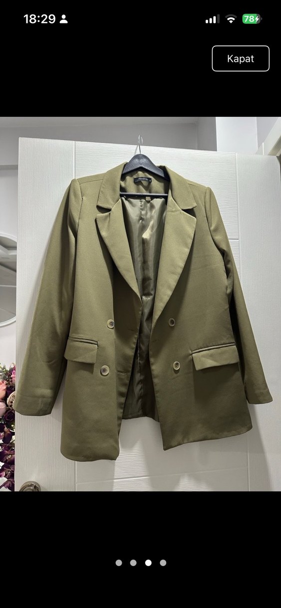 Kadın Haki Mini Düğmeli Blazer Ceket - Görsel 3