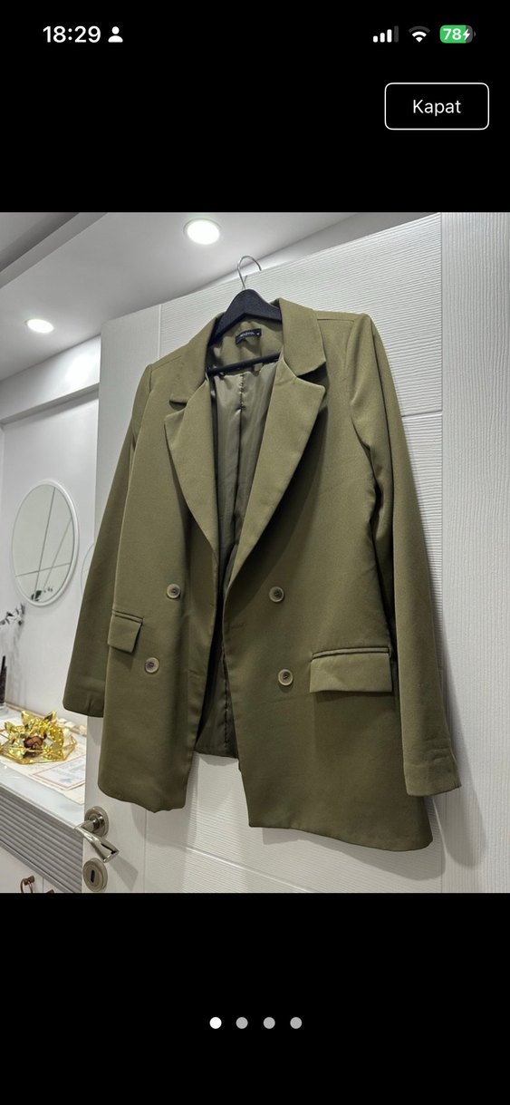 Kadın Haki Mini Düğmeli Blazer Ceket - Görsel 2