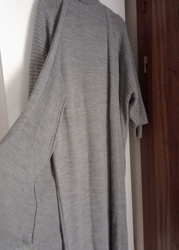 Gri Uzun Örgü İkili Hırka Elbise - Görsel 3