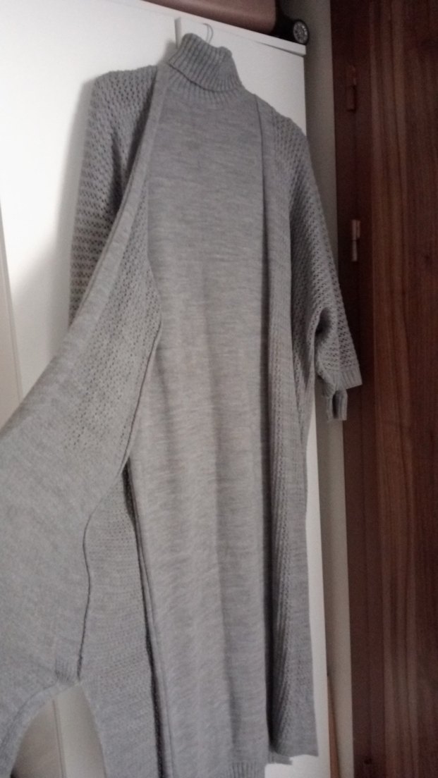 Gri Uzun Örgü İkili Hırka Elbise - Görsel 3