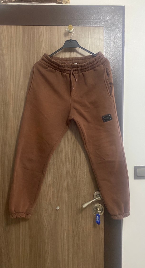 Kahverengi ve mavi paçası lastikli erkek eşofman Altı - Görsel 3