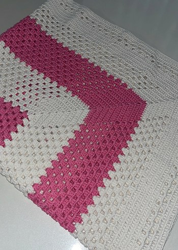 Pembe ve beyaz el örgüsü battaniye - Görsel 2
