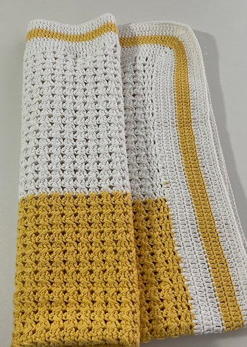 Sarı kırık beyaz Örgü Çocuk Battaniyesi - Görsel 2