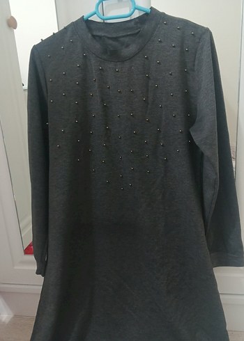 Gri Uzun Kollu Triko Elbise - Görsel 2