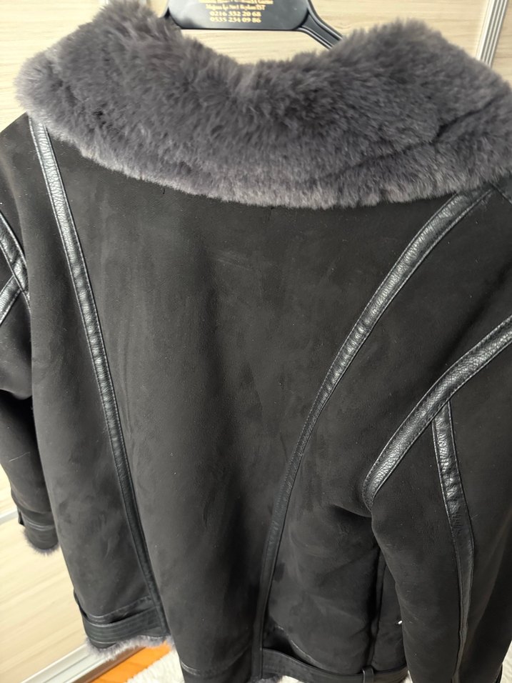 ZARA GRİ İÇİ KÜRKLÜ SÜET KABAN S BEDEN - Görsel 4