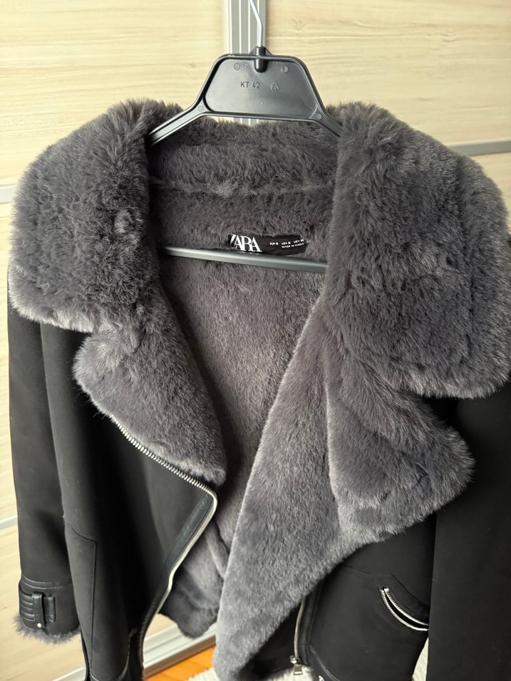 ZARA GRİ İÇİ KÜRKLÜ SÜET KABAN S BEDEN - Görsel 5