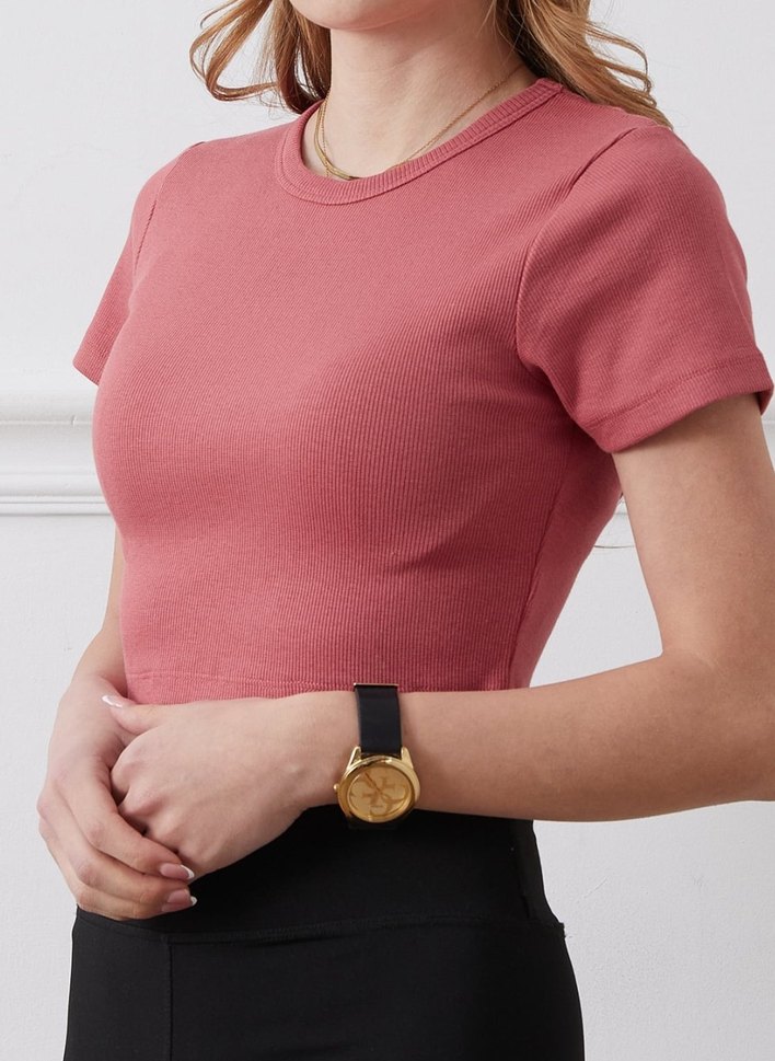 Gül kurusu Kısa Kollu Crop Top - Görsel 2