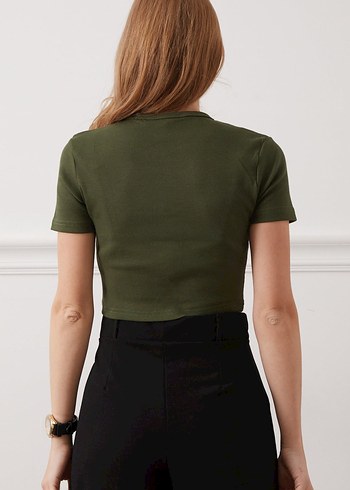 Fitilli Haki Kısa Crop Top - Görsel 3