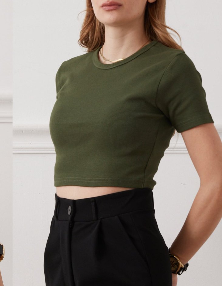 Fitilli Haki Kısa Crop Top - Görsel 2