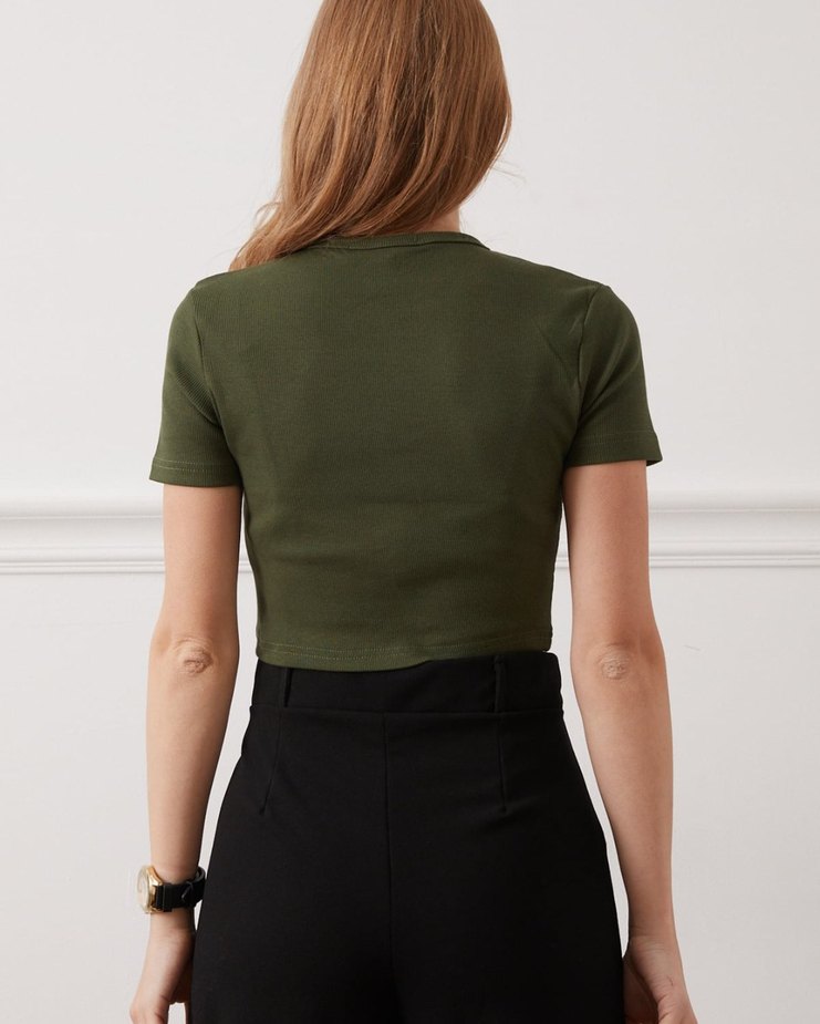 Fitilli Haki Kısa Crop Top - Görsel 3