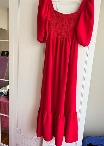 Kırmızı Uzun Bohem Elbise - Görsel 3