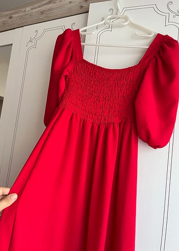 Kırmızı Uzun Bohem Elbise - Görsel 5