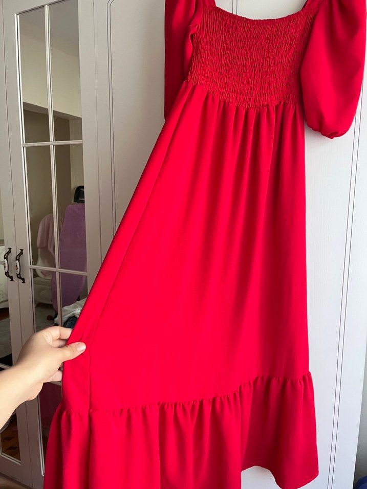 Kırmızı Uzun Bohem Elbise - Görsel 4