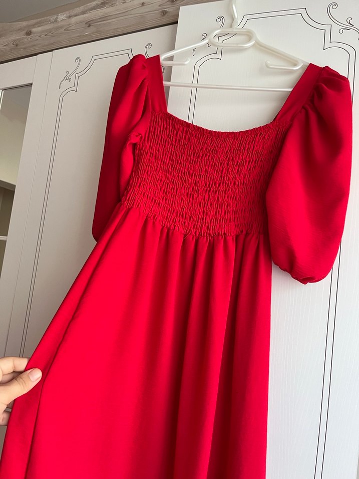 Kırmızı Uzun Bohem Elbise - Görsel 5