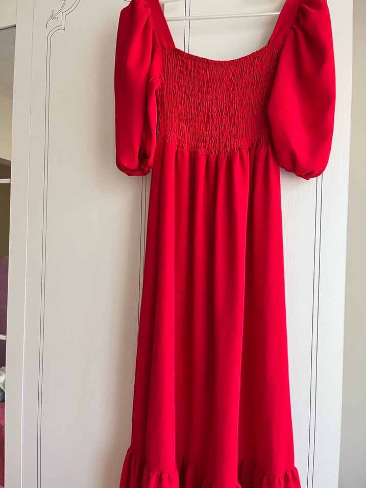 Kırmızı Uzun Bohem Elbise - Görsel 2