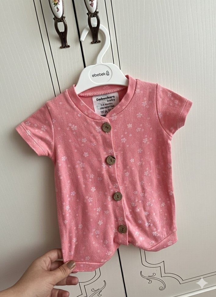 Düğmeli Pembe Bebek Kız Tulum - Görsel 2