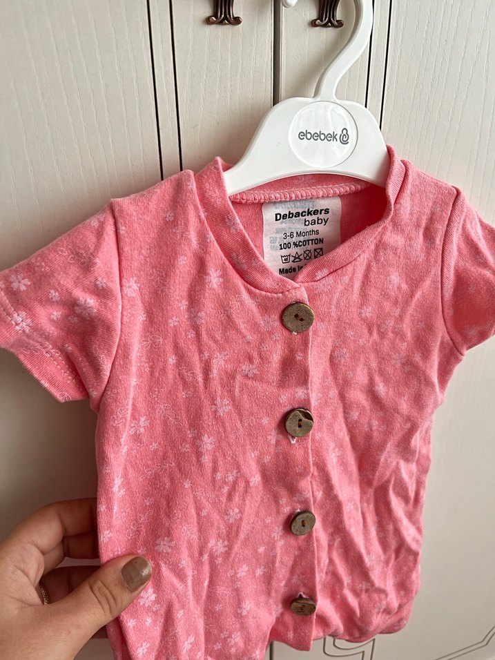 Düğmeli Pembe Bebek Kız Tulum - Görsel 5