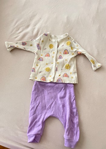 Mor ve pembe Kız bebek Takımı, Düğmeli, Uzun Kollu - Görsel 8