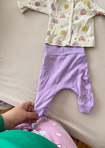 Mor ve pembe Kız bebek Takımı, Düğmeli, Uzun Kollu - Görsel 2