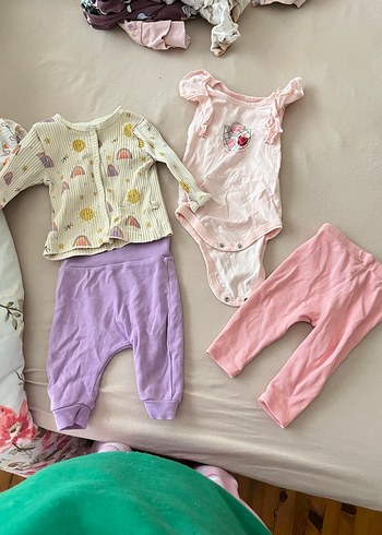 Mor ve pembe Kız bebek Takımı, Düğmeli, Uzun Kollu - Görsel 3