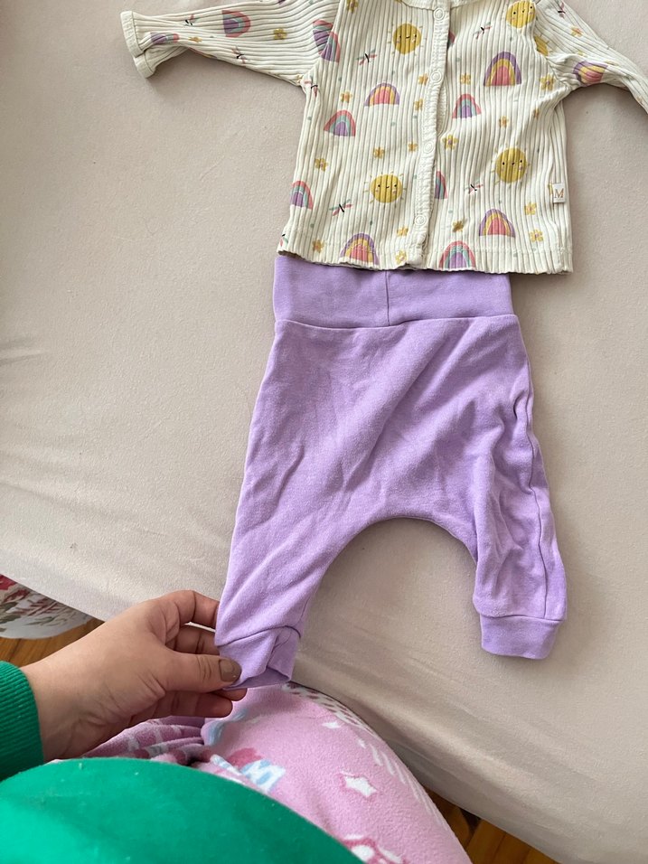 Mor ve pembe Kız  bebek Takımı, Düğmeli, Uzun Kollu - Görsel 2