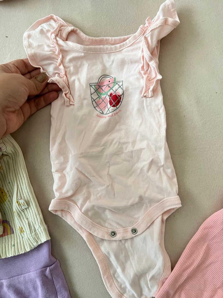 Mor ve pembe Kız  bebek Takımı, Düğmeli, Uzun Kollu - Görsel 4