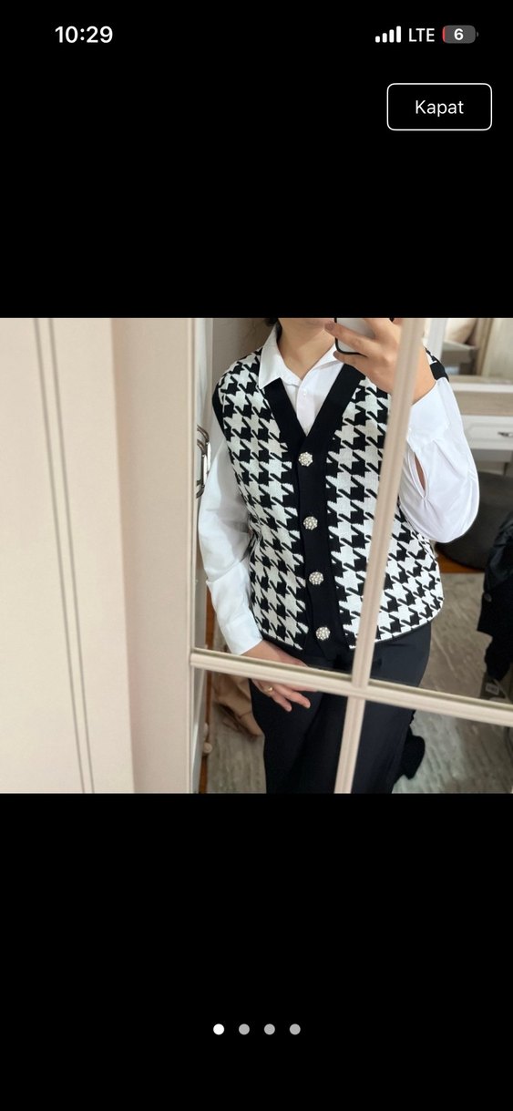 Düğmeli V Yaka Kadın Triko Süveter - Görsel 5