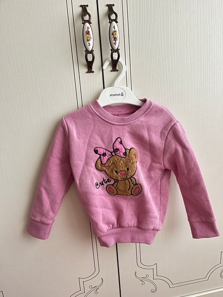 Kız Çocuk Pembe  şardonlu  kazak
 Uzun Kollu Sweatshirt - Görsel 3