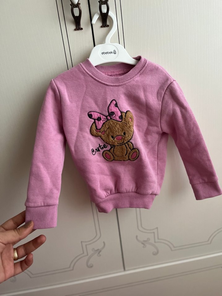 Kız Çocuk Pembe  şardonlu  kazak
 Uzun Kollu Sweatshirt - Görsel 5