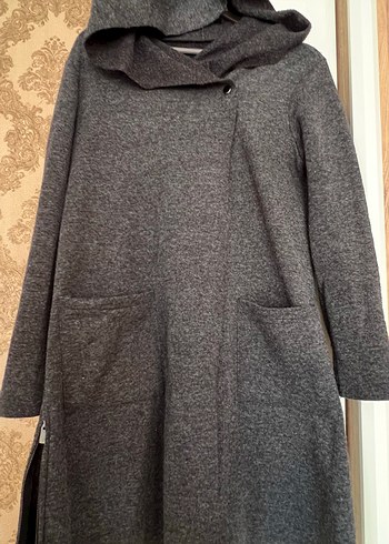 Gri Midi Yün Kadın Kaban - Görsel 2