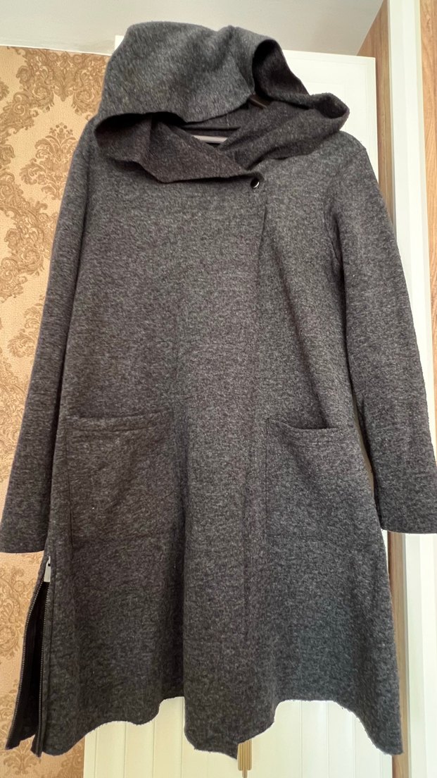 Gri Midi Yün Kadın Kaban - Görsel 2