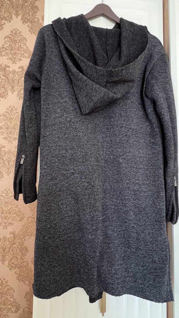 Gri Midi Yün Kadın Kaban - Görsel 3