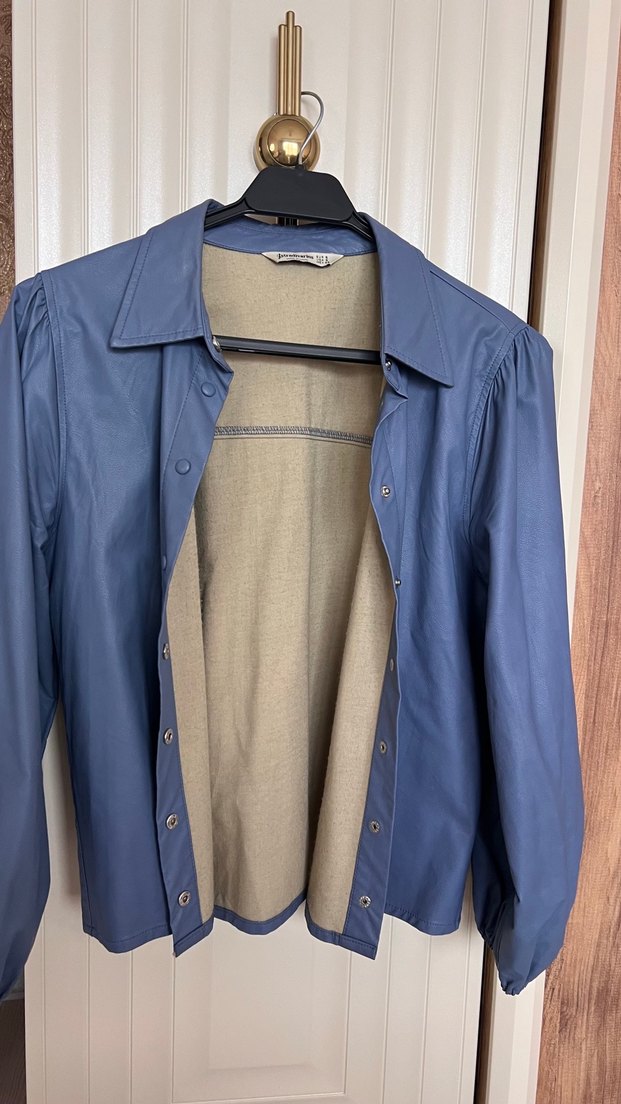 Düğmeli Mavi Kadın Midi Ceket - Görsel 4