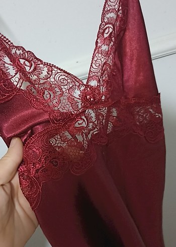 m Beden bordo Renk Bordo Nakışlı Bohem Kadın Gecelik ve Sabahlık Takımı