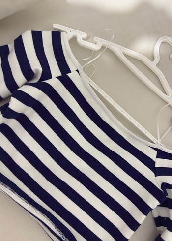 36 Beden Çizgili Strappy Crop Top
