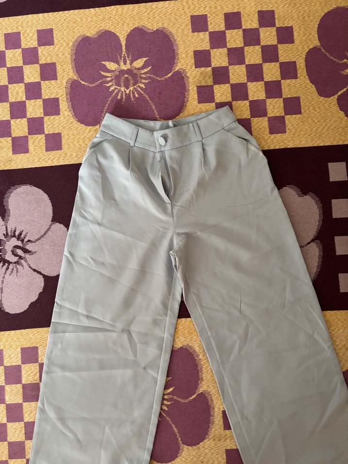 Mavi uzun Kadın Kumaş Pantolon - Görsel 2