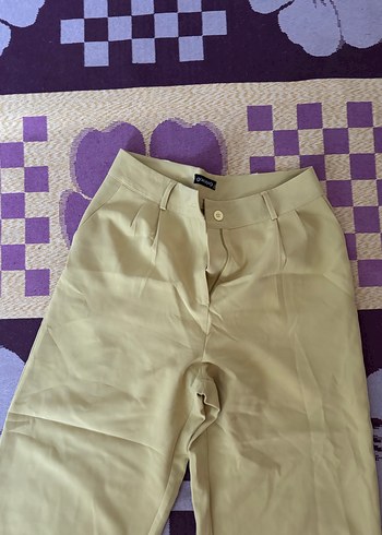 Yağ yeşili Rahat Kesim Kadın Kumaş Pantolon - Görsel 2