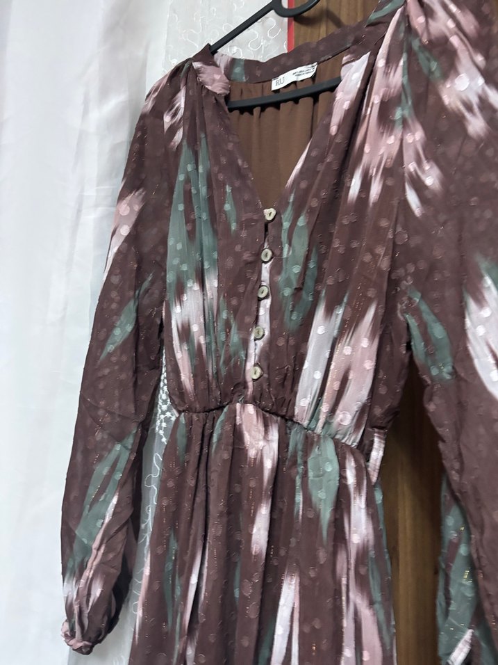 Bohem V Yaka Uzun Batik Elbise - Görsel 2