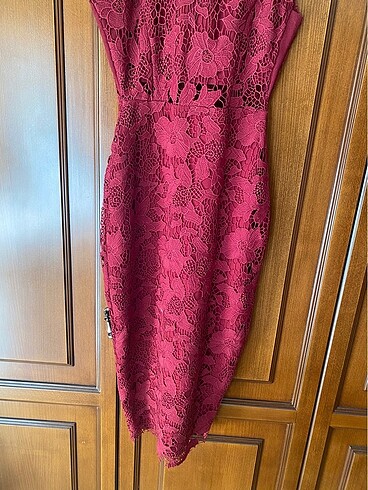 xs Beden bordo Renk Trendyolmilla Bordo güpür elbise