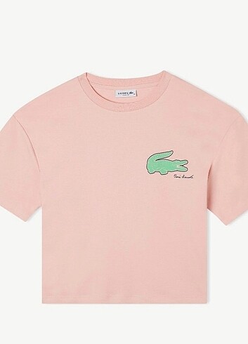 kadın Lacoste loose fit bisiklet yaka baskılı t-shirt 