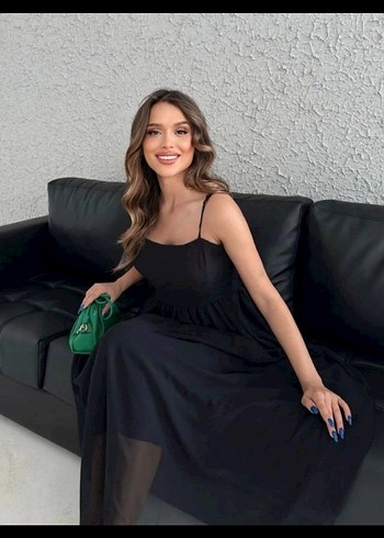 Siyah Askılı Uzun Elbise - Görsel 2