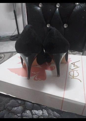 38 Beden Siyah Lastikli Kadın Dolgu Topuklu Stiletto