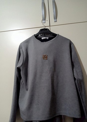 Gri Kadın Uzun Kollu Bol Kesim Eşofman Takımı - Görsel 2