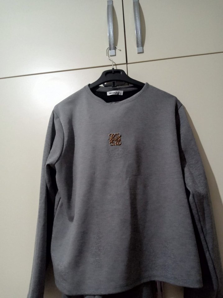 Gri Kadın Uzun Kollu Bol Kesim Eşofman Takımı - Görsel 2