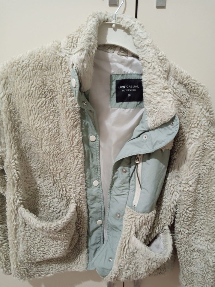 Gri Kadın Midi Boy Sıcak Peluş Ceket - Görsel 2