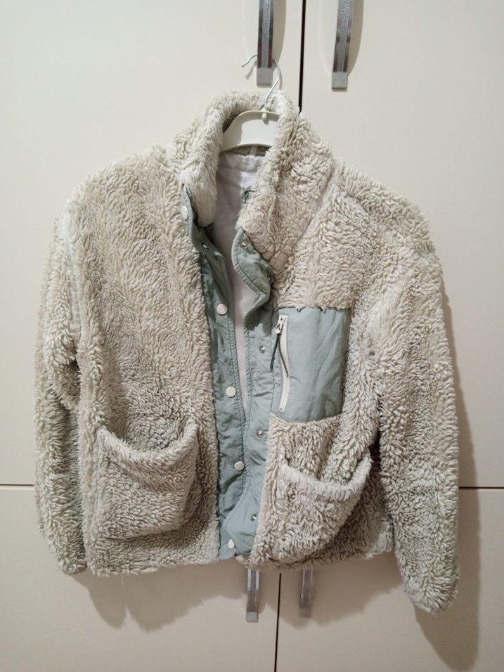 Gri Kadın Midi Boy Sıcak Peluş Ceket - Görsel 3