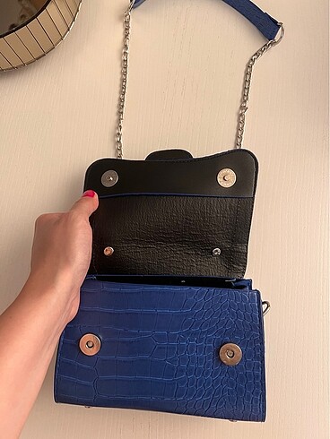 Beden mini saks mavisi deri çanta askılı