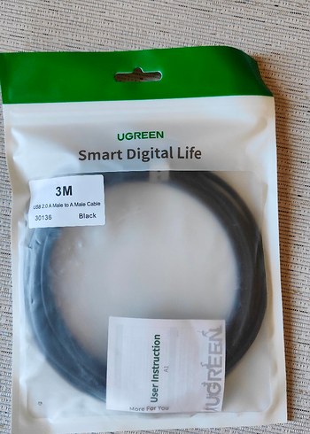 UGREEN 3 Metre USB 2.0 A Erkek - A Erkek Kablo