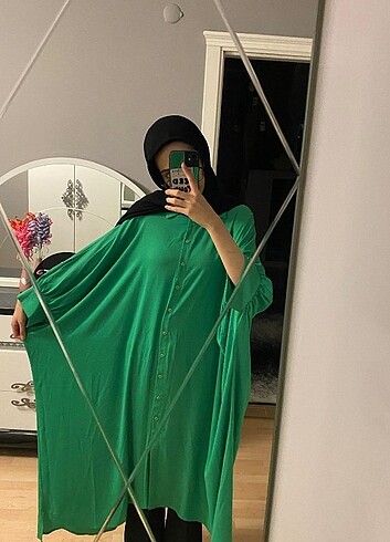 Yarasa Kol Yeşil Elbise 