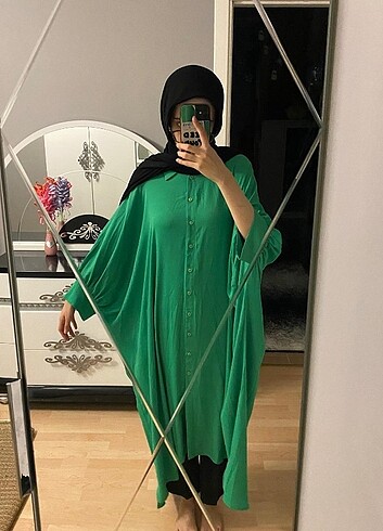 universal Beden Yarasa Kol Yeşil Elbise 